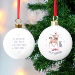 Personalised 1st Christmas Festive Fawn Bauble