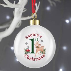 Personalised 1st Christmas Festive Fawn Bauble