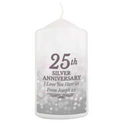 Personalised 25th Silver Anniversary Pillar Candle