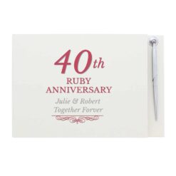 Personalised 40th Ruby Anniversary Hardback Guest Book & Pen