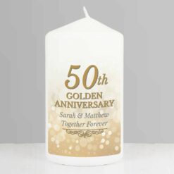 Personalised 50th Golden Anniversary Pillar Candle