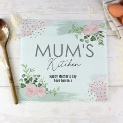 Personalised Abstract Rose Glass Chopping Board / Worktop Saver