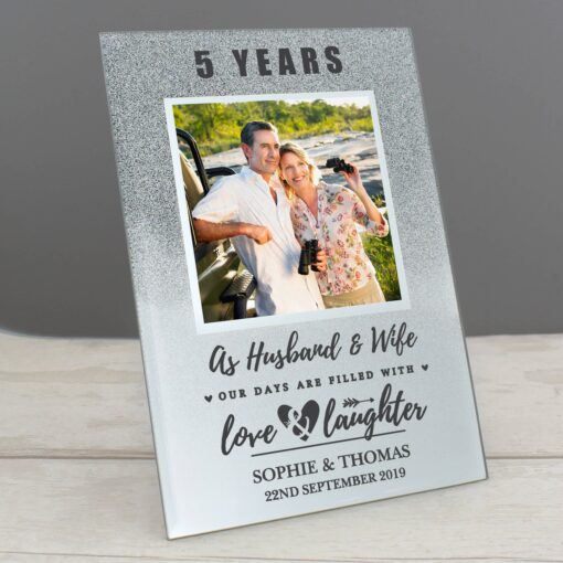 Personalised Anniversary 4x4 Glitter Glass Photo Frame