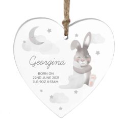 Personalised Baby Bunny Wooden Heart Decoration
