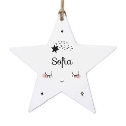 Personalised Baby Moon Wooden Star Decoration