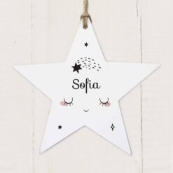 Personalised Baby Moon Wooden Star Decoration