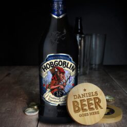 Personalised Beer Goes Here Bamboo Bottle Opener Coaster and Ale Gift Set