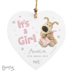 Personalised Boofle It's a Girl Wooden Heart Decoration