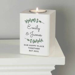 Personalised Botanical White Wooden Tea light Holder