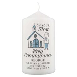 Personalised Boys First Holy Communion Pillar Candle