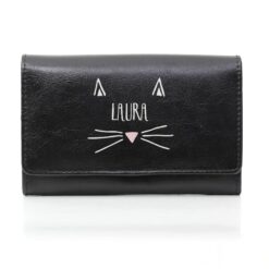 Personalised Cat Features Black Purse