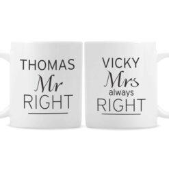 Personalised Classic Mr Right / Mrs Always Right Mug Set