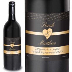 Personalised Couples Heart Red Wine - Black Design