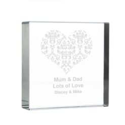 Personalised Damask White Heart Large Crystal Token