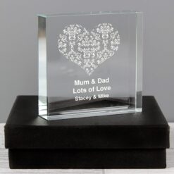 Personalised Damask White Heart Large Crystal Token