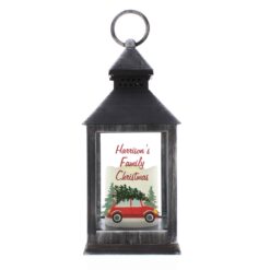 Personalised 'Driving Home For Christmas' Rustic Black Lantern