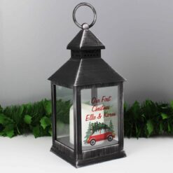Personalised 'Driving Home For Christmas' Rustic Black Lantern