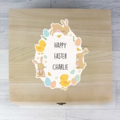 Personalised Easter Bunny & Chick Large Wooden Keepsake Box