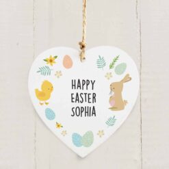 Personalised Easter Bunny & Chick Wooden Heart Decoration