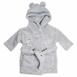 Personalised Elephant 0-6 Months Grey Hooded Baby Dressing Gown