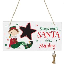 Personalised Elf Christmas Chalk Countdown Wooden Block Sign