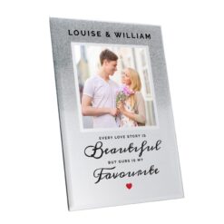 Personalised Every Love Story Is Beautiful 4x4 Glitter Glass Photo Frame
