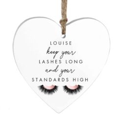 Personalised Eyelash Wooden Heart Decoration