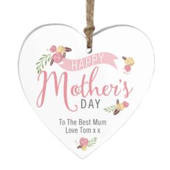 Personalised Floral Bouquet Mother's Day Wooden Heart Decoration