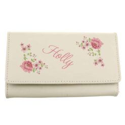 Personalised Floral Cream Leather Purse