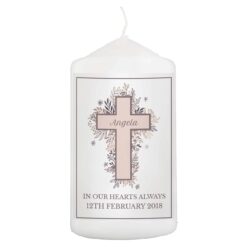 Personalised Floral Cross Pillar Candle