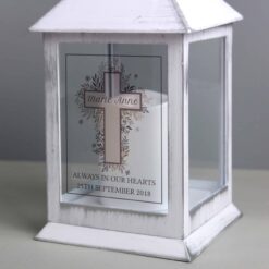 Personalised Floral Cross White Lantern