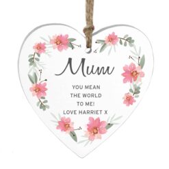 Personalised Floral Sentimental Wooden Heart Decoration