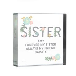 Personalised Floral Sister Large Crystal Token