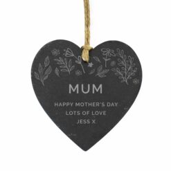 Personalised Floral Slate Heart Decoration