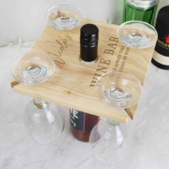 Personalised Free Text Four Wine Glass Holder & Bottle Butler
