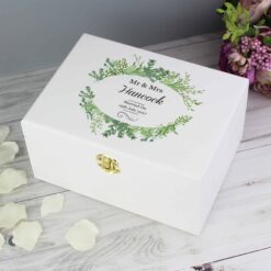Personalised Fresh Botanical White Wooden Keepsake Box