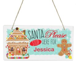 Personalised Gingerbread House Santa Stop Here Wooden Sign