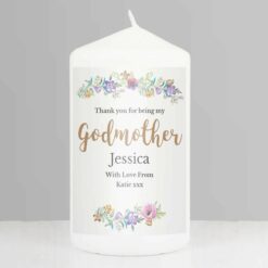 Personalised Godmother 'Floral Watercolour' Pillar Candle