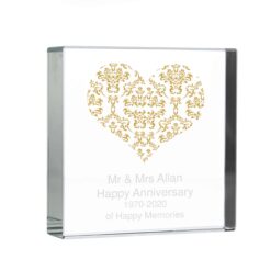Personalised Gold Damask Heart Large Crystal Token
