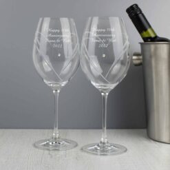 Personalised Hand Cut Diamante Heart Wine Glasses