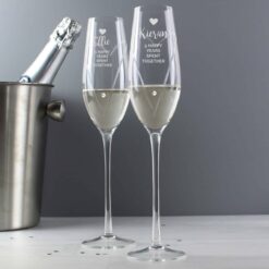 Personalised Hand Cut Heart Celebration Pair of Flutes in Gift Box