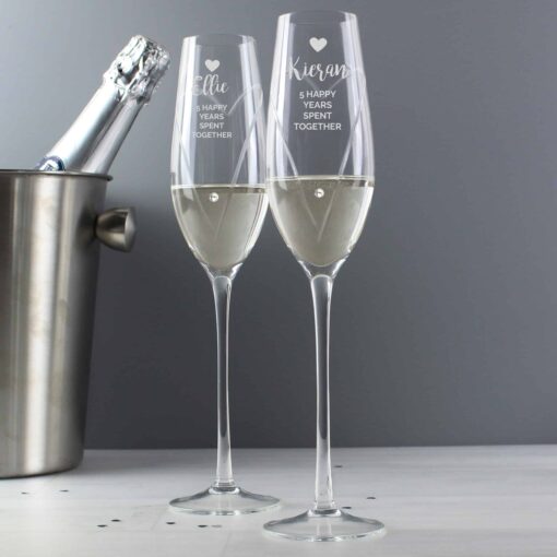Personalised Hand Cut Heart Celebration Pair of Flutes in Gift Box