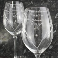 Personalised Hand Cut Little Hearts Diamante Wine Glasses