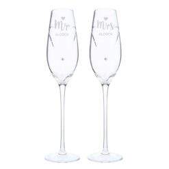 Personalised Hand Cut Mr & Mrs Pair of Flutes in Gift Box