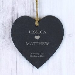Personalised Heart Motif Slate Heart Decoration