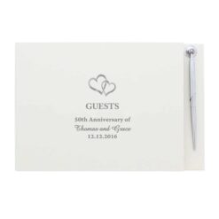 Personalised Hearts Design Hardback Guest Book & Pen