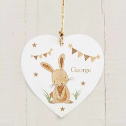 Personalised Hessian Rabbit Wooden Heart Decoration