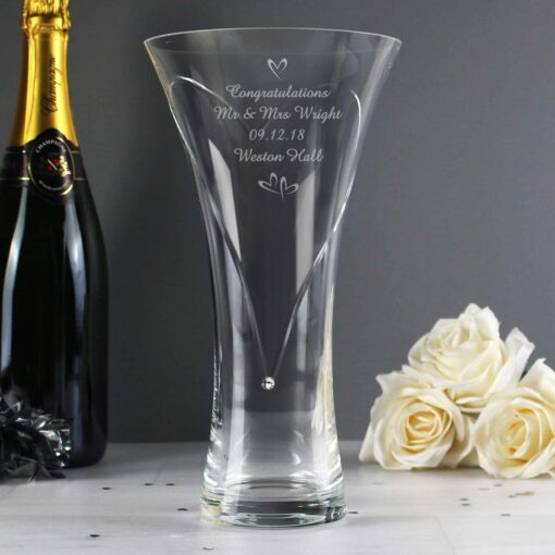 Personalised Large Hand Cut Little Hearts Diamante Vase