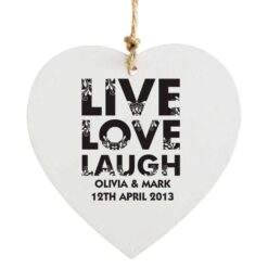Personalised Live Love Laugh Wooden Heart Decoration