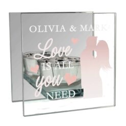 Personalised 'Love is All You Need' Mirrored Glass Tea Light Candle Holder
